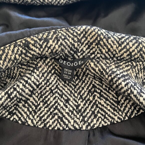 George Herringbone Wool Blend Hooded Coat with Hidden Buttons Black & White 3XL - Picture 7 of 13